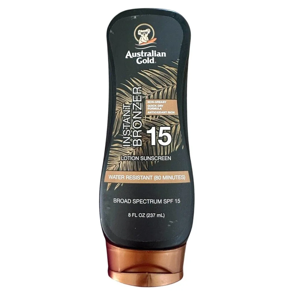 Lot of 2 Australian Gold Sunscreen Lotion SPF#15 Instant Bronzer 8 Ounce Each
